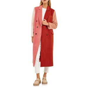 New English Factory Colorblock Wool Blend Coat Pink Red Medium $280